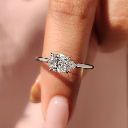 1.5 CT East West Pear Solitaire Moissanite Engagement Ring