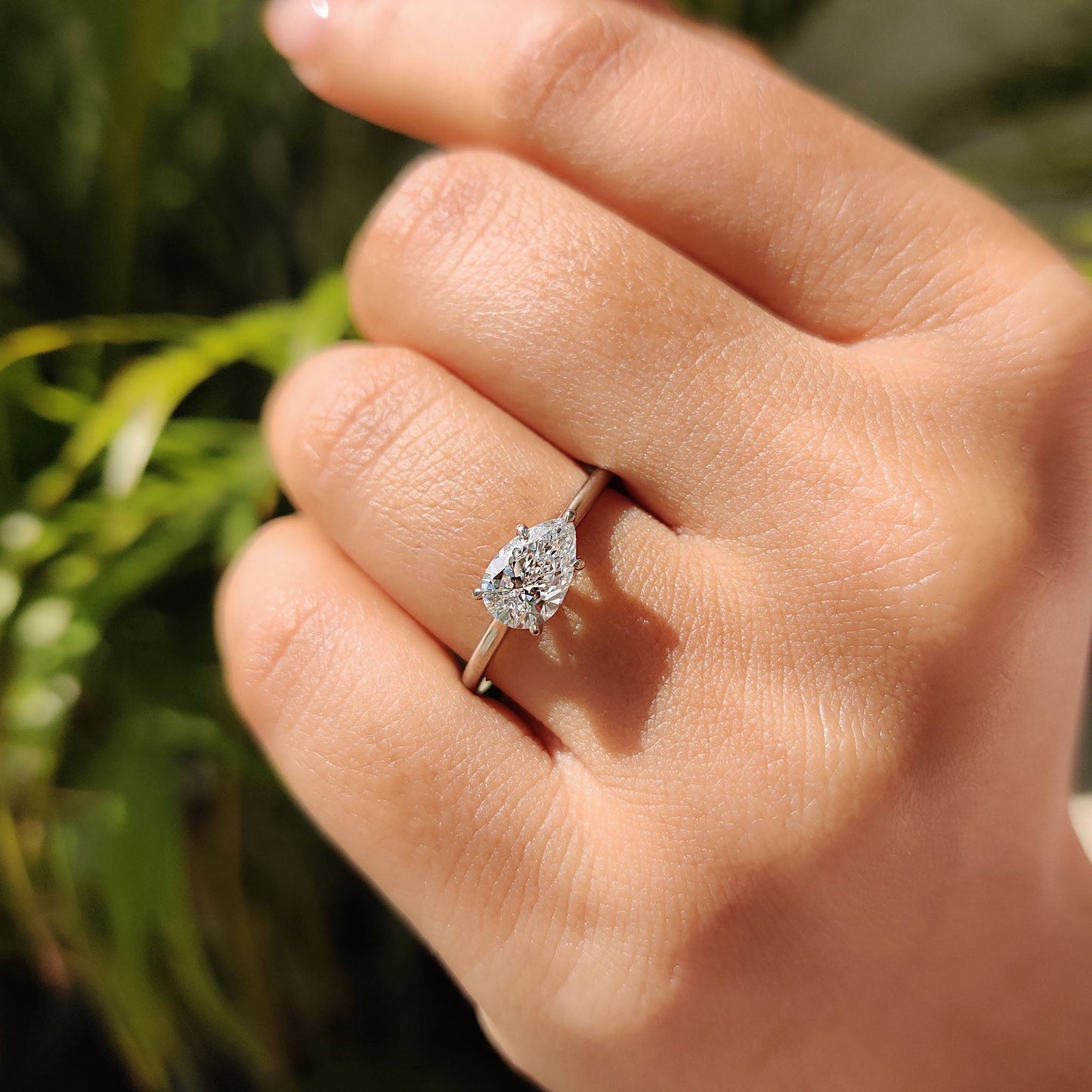1.5 CT East West Pear Solitaire Moissanite Engagement Ring