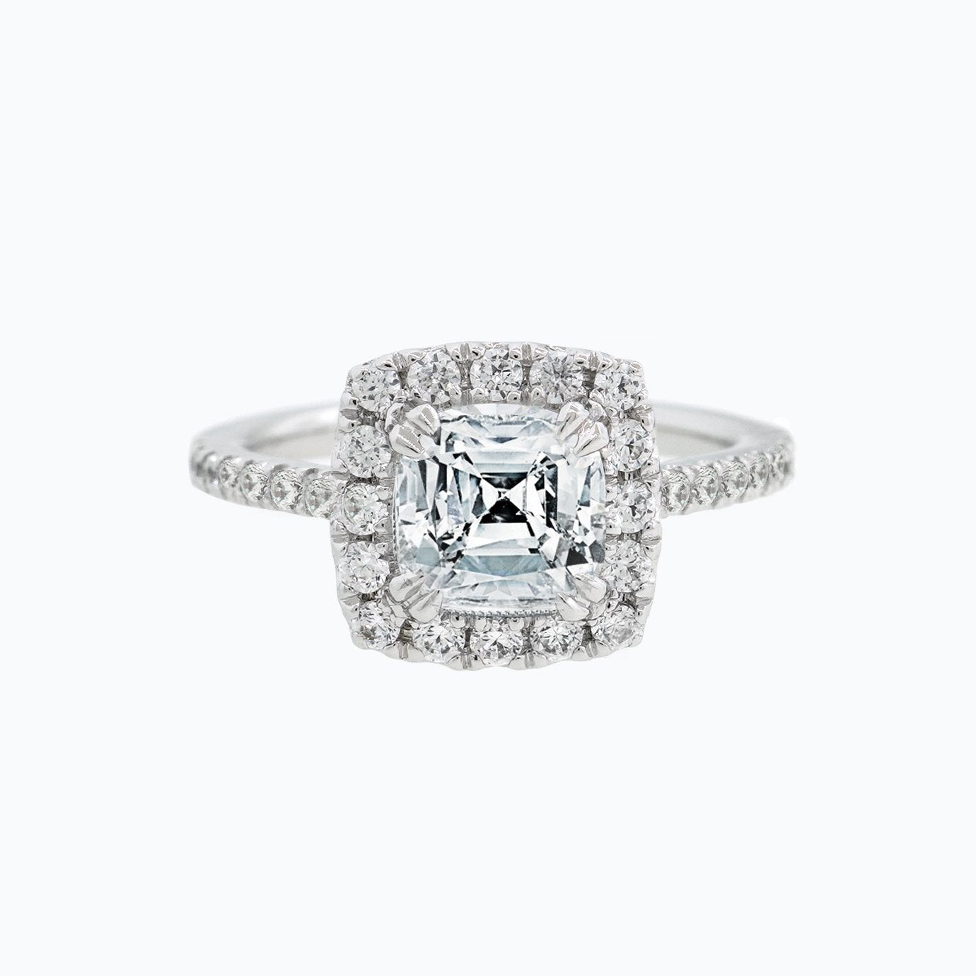 1.50 CT Cushion Halo & Pave Moissanite Engagement Ring