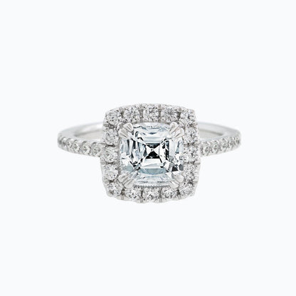1.50 CT Cushion Halo & Pave Moissanite Engagement Ring
