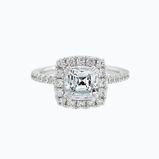 1.50 CT Cushion Halo & Pave Moissanite Engagement Ring
