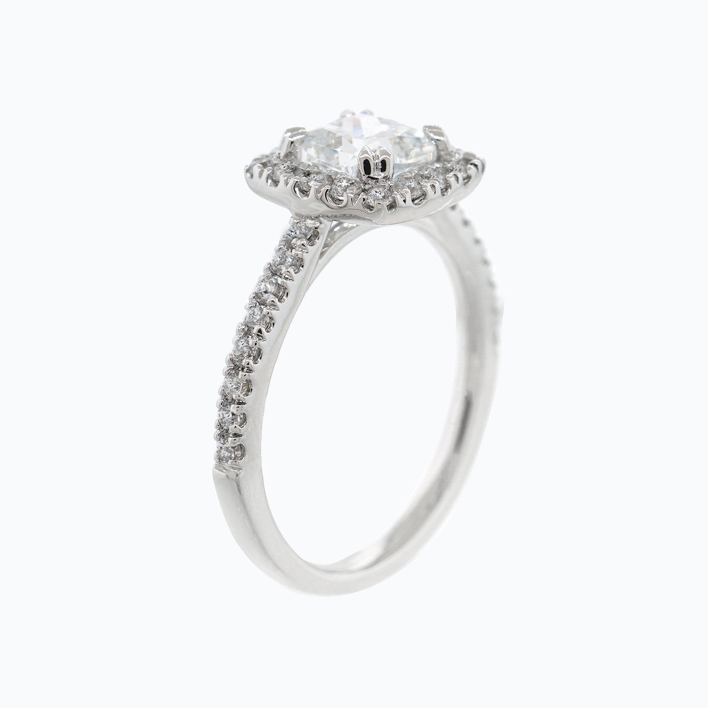 1.50 CT Cushion Halo & Pave Moissanite Engagement Ring
