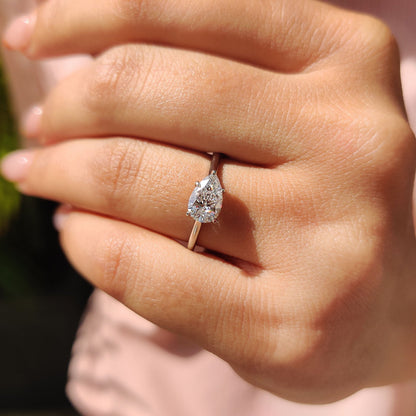 1.5 CT East West Pear Solitaire Moissanite Engagement Ring