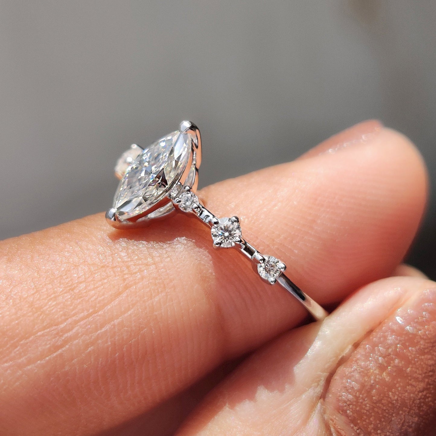 0.50 CT Marquise Dainty Pave Moissanite Engagement Ring