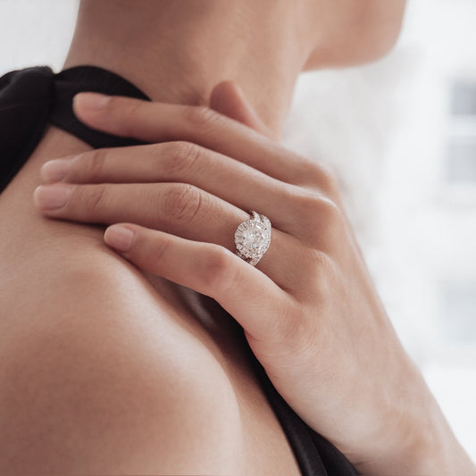 1.50 CT Round Halo & Pave Moissanite Engagement Ring