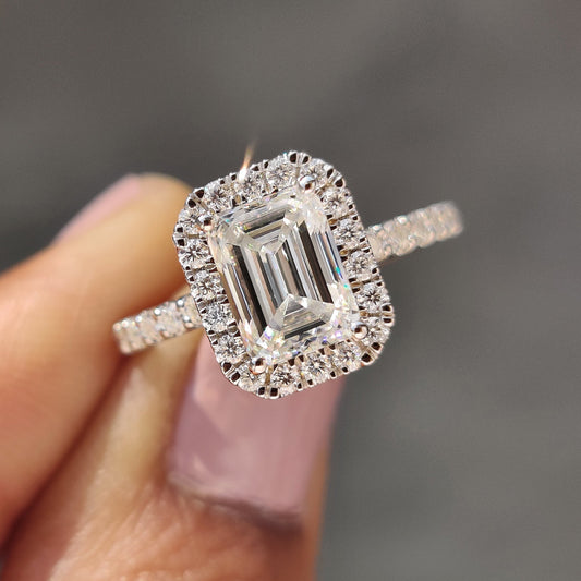1 CT Emerald Halo & Pave Moissanite Engagement Ring