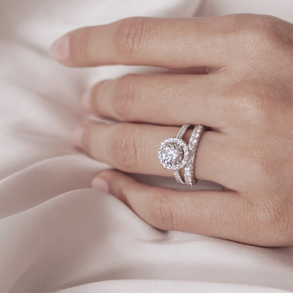 1 CT Round Halo & Pave Moissanite Engagement Ring