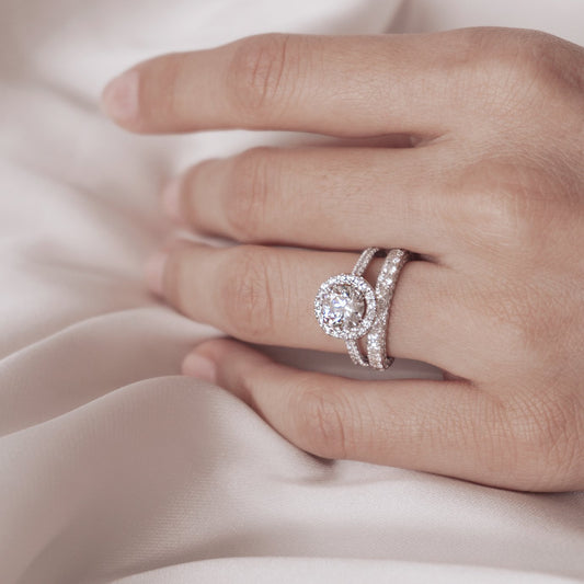 1 CT Round Halo & Pave Moissanite Engagement Ring