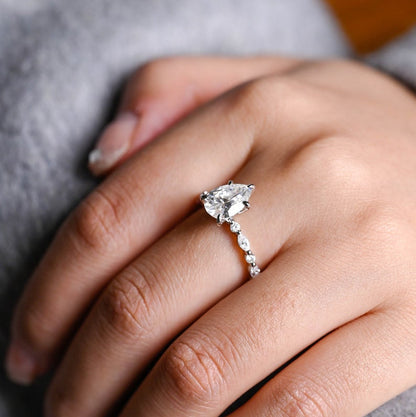 2.0 CT Pear Pave Moissanite Engagement Ring