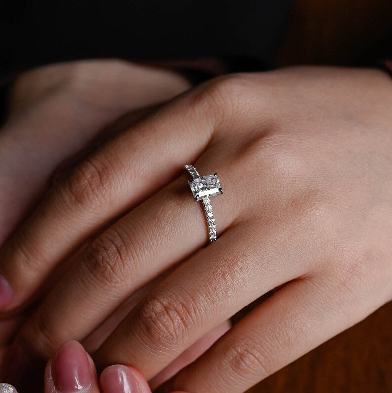 2.0 CT Radiant Pave Moissanite Engagement Ring
