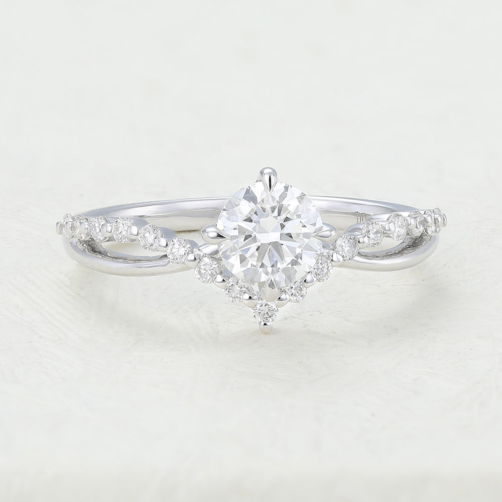 0.41 CT Round Shaped Moissanite Engagement Ring In Pave Design