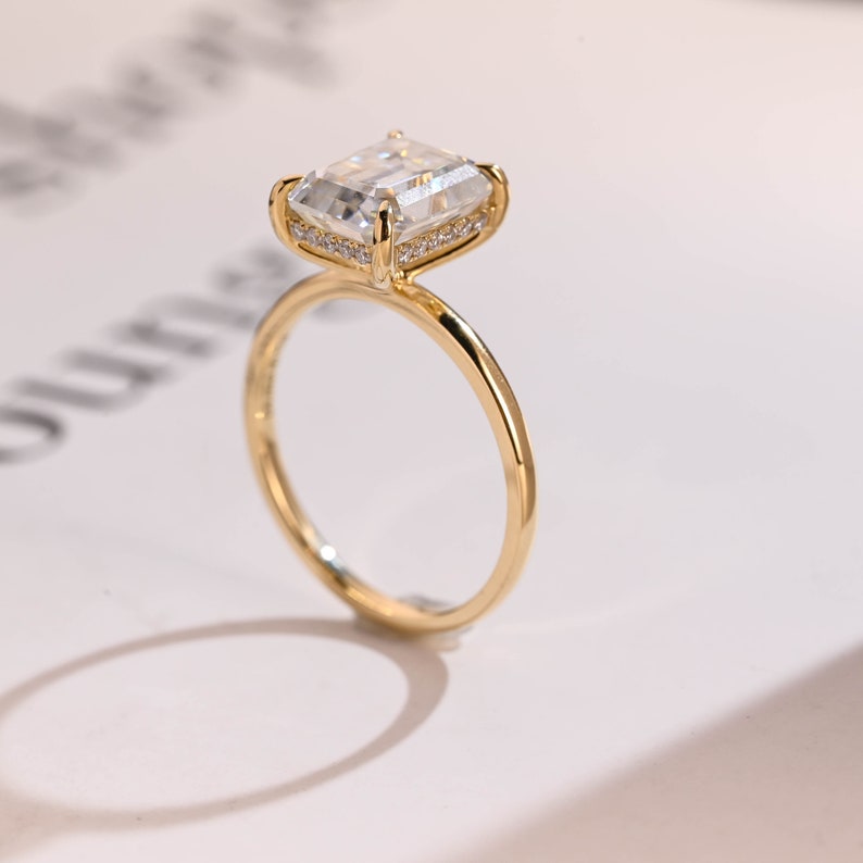 2.0 CT Emerald Hidden Halo Moissanite Engagement Ring