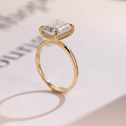 2.0 CT Emerald Hidden Halo Moissanite Engagement Ring