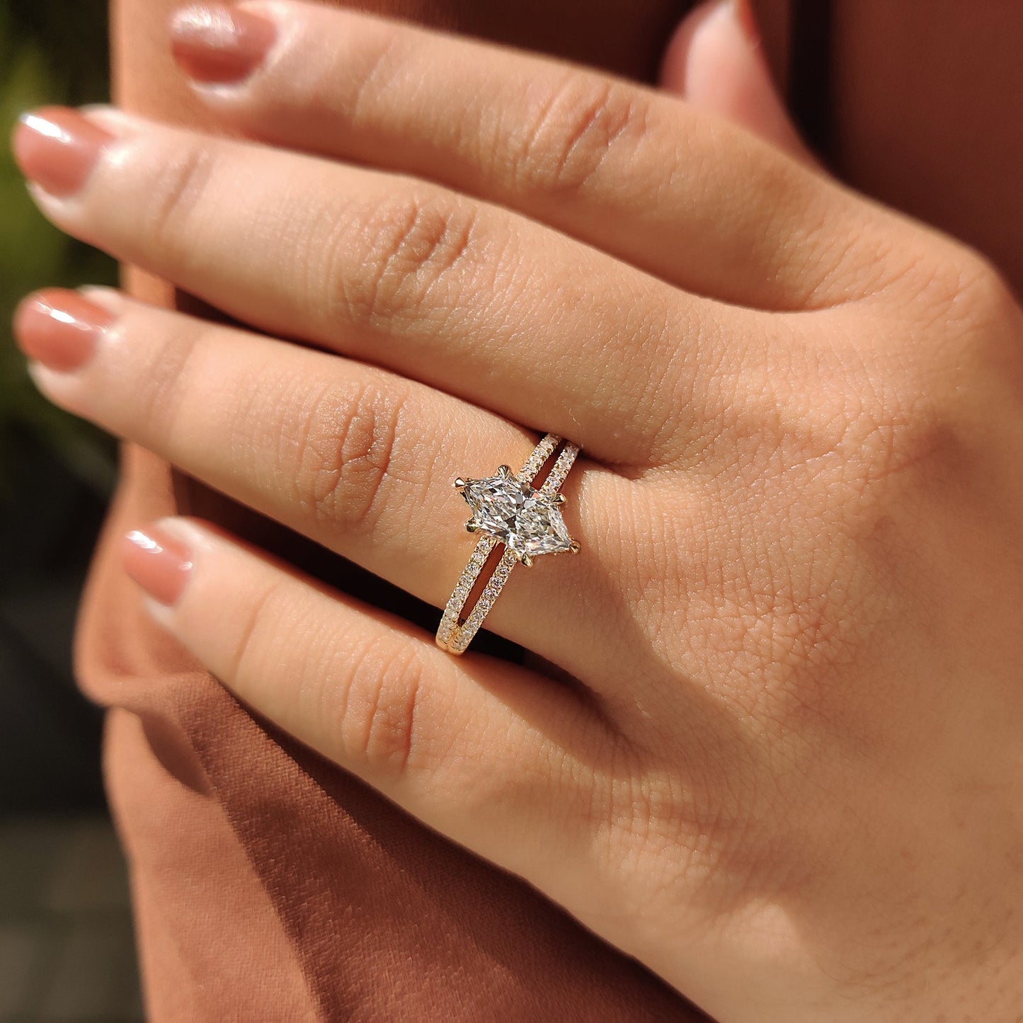 1 CT Marquise Pave & Split Shank Moissanite Engagement Ring