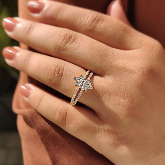 1 CT Marquise Pave & Split Shank Moissanite Engagement Ring