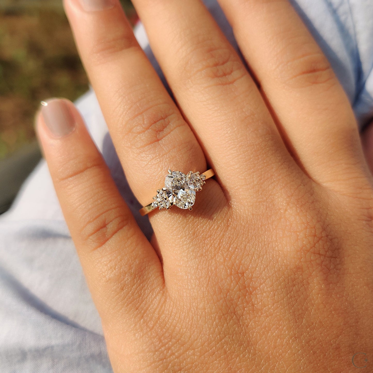 1 .50 CT Oval Cluster Moissanite Engagement Ring