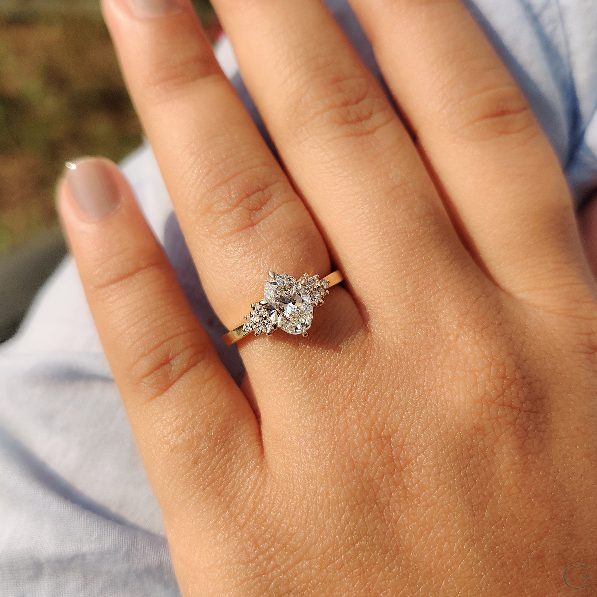 1 .50 CT Oval Cluster Moissanite Engagement Ring