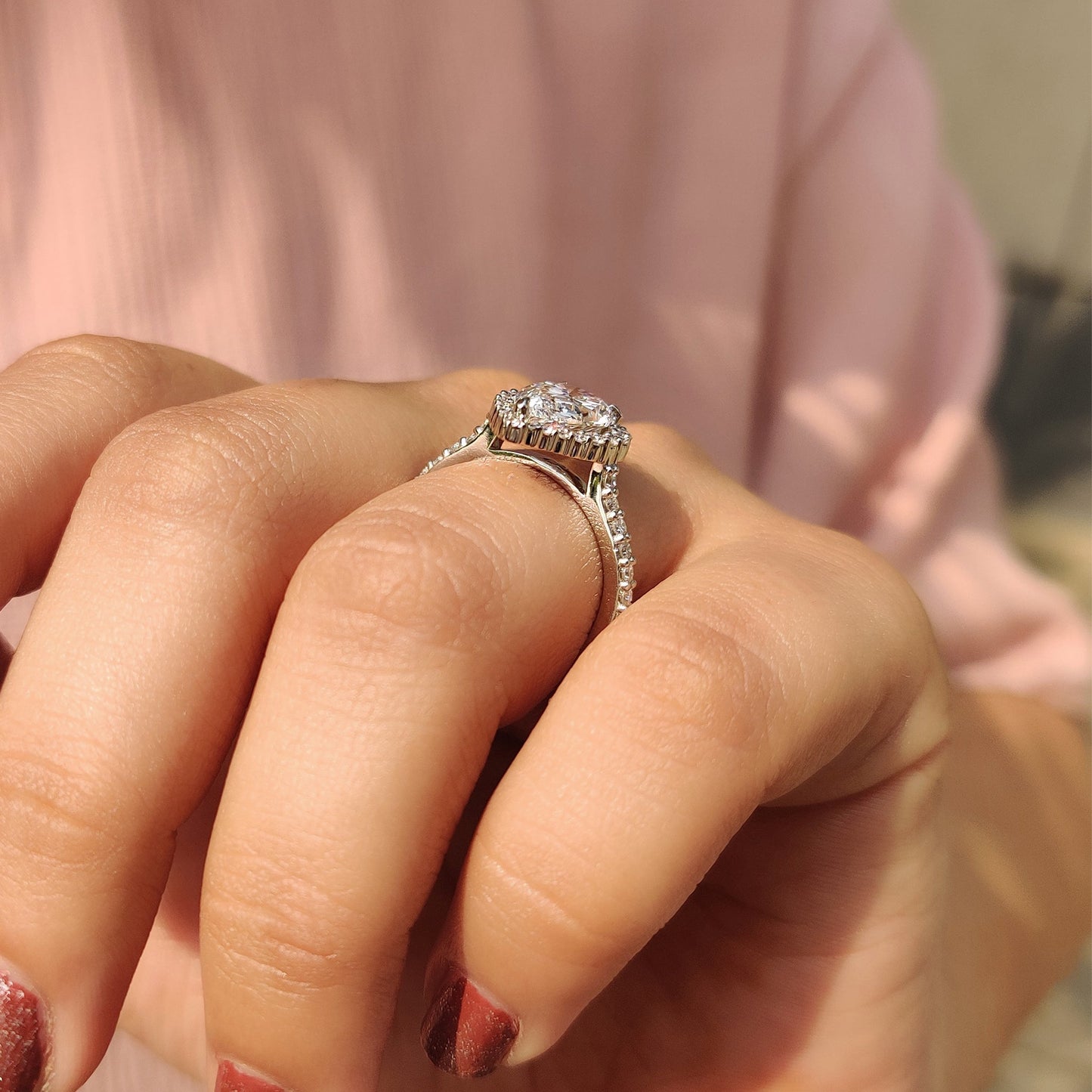 2 CT Pear Halo & Pave Moissanite Engagement Ring