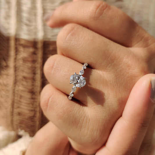 1 CT Oval Pave Moissanite Engagement Ring
