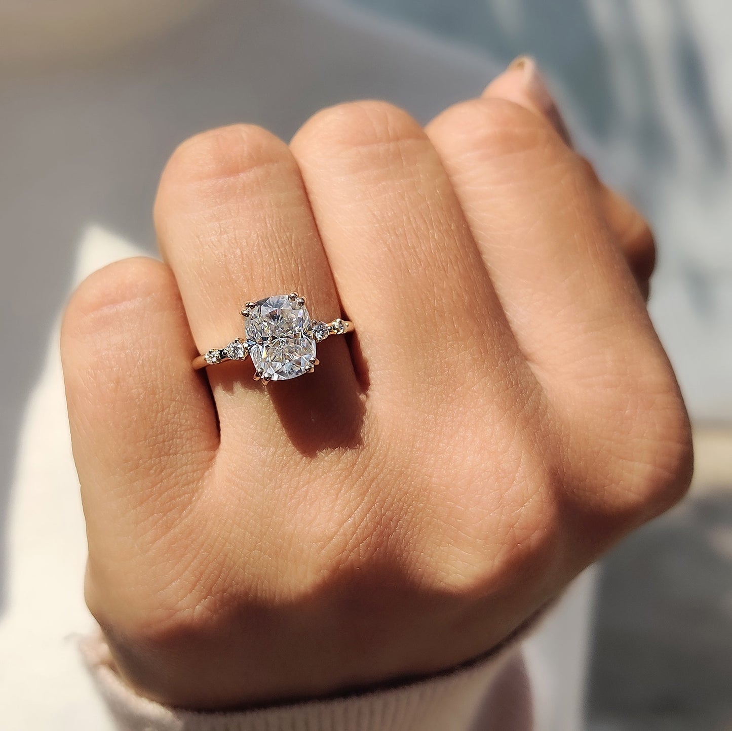 2 CT Elongated Cushion Pave Moissanite Engagement Ring