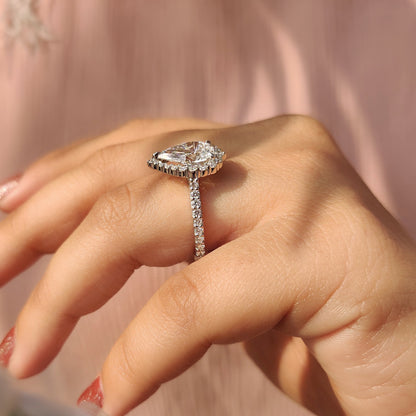 2 CT Pear Halo & Pave Moissanite Engagement Ring
