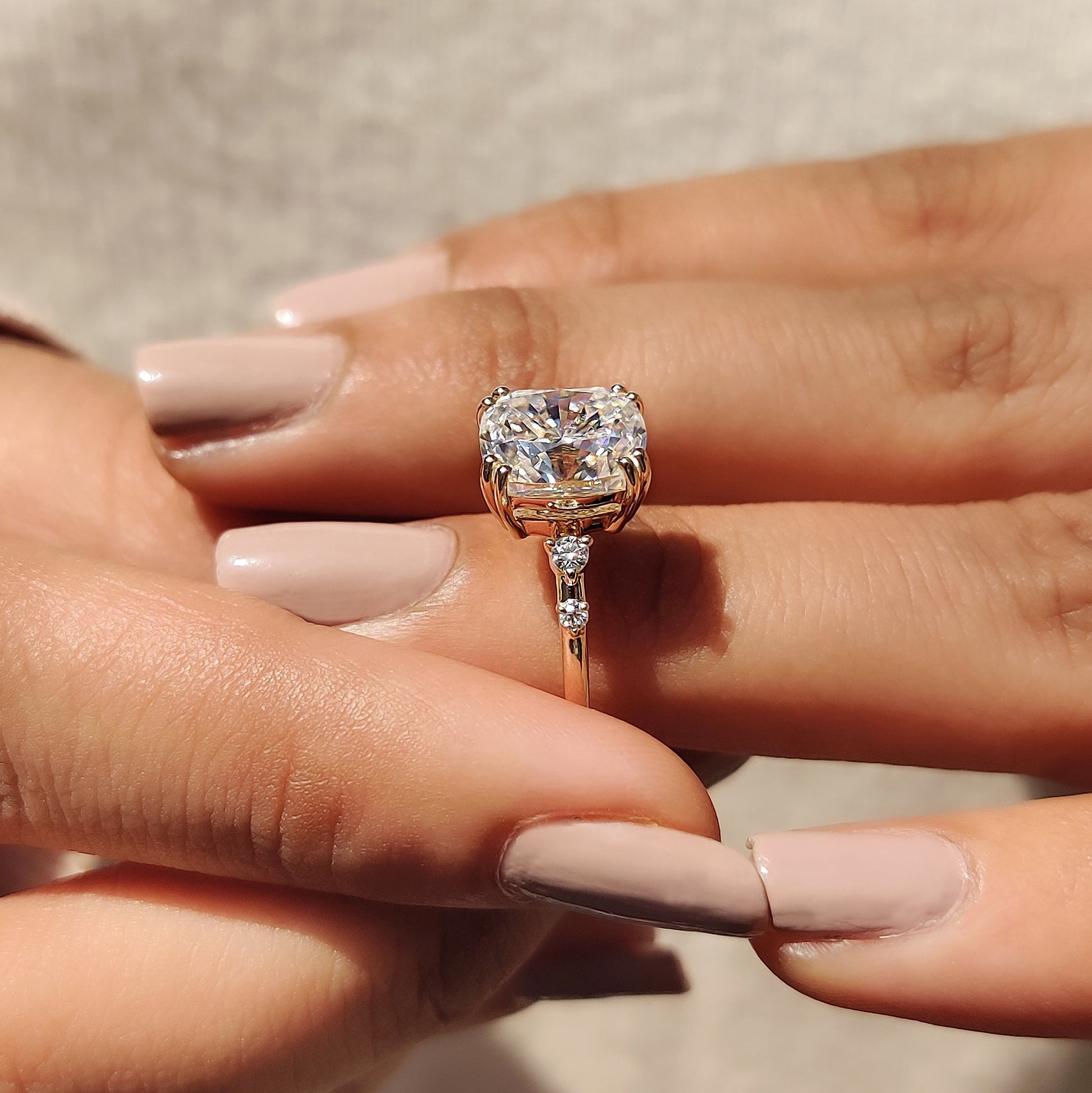 2 CT Elongated Cushion Pave Moissanite Engagement Ring