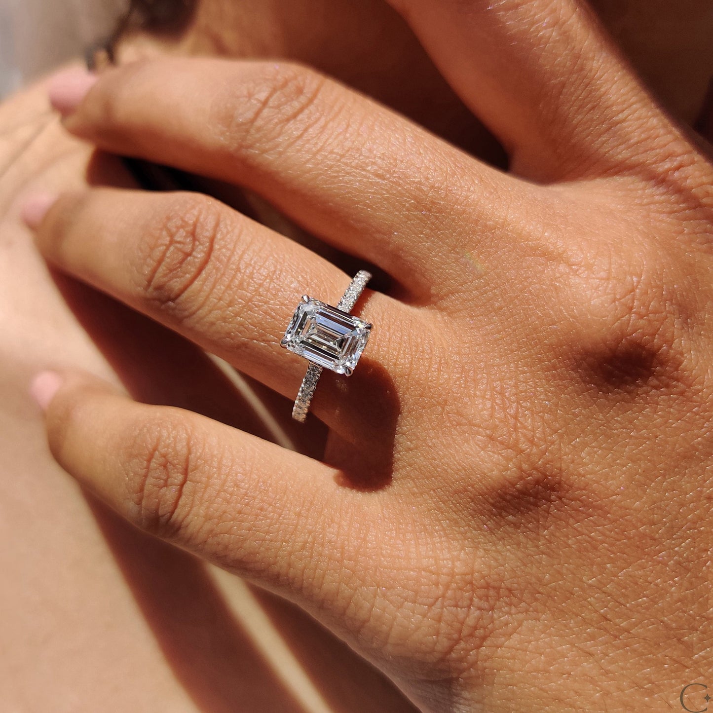 0.5 CT Emerald Pave Moissanite Engagement Ring