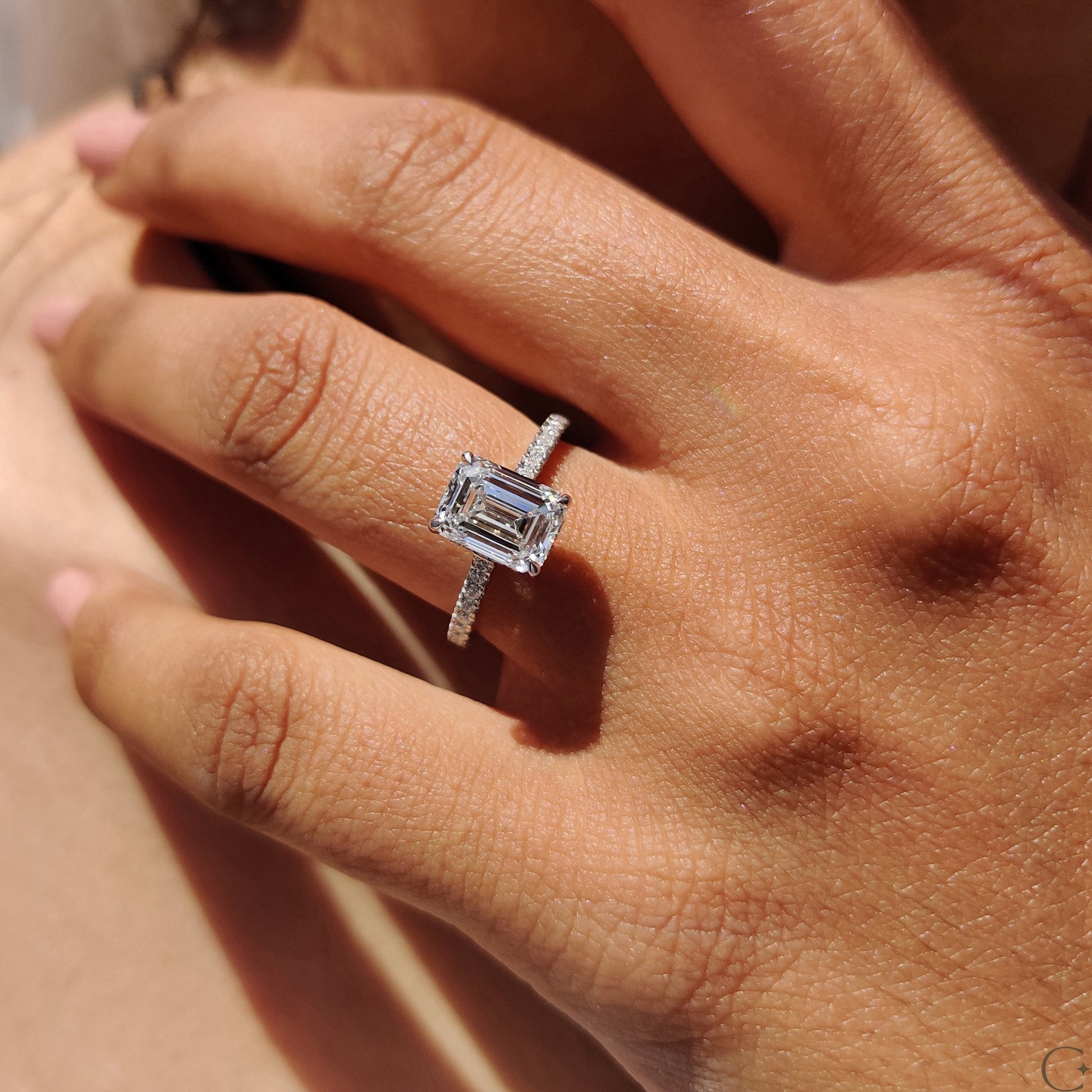 0.5 CT Emerald Pave Moissanite Engagement Ring