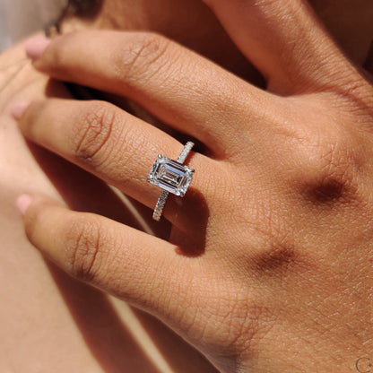 0.5 CT Emerald Pave Moissanite Engagement Ring
