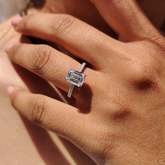 0.5 CT Emerald Pave Moissanite Engagement Ring