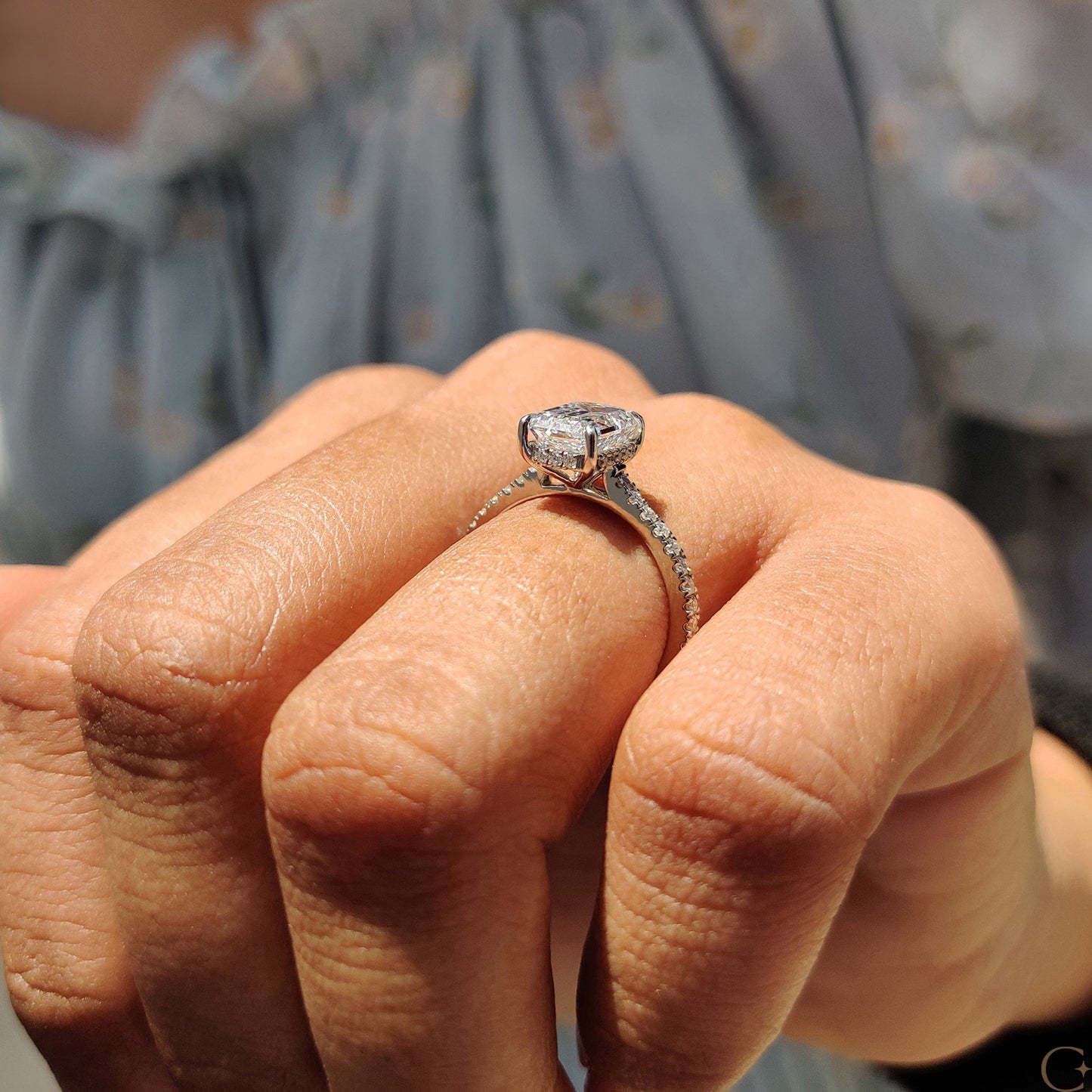 0.5 CT Emerald Pave Moissanite Engagement Ring