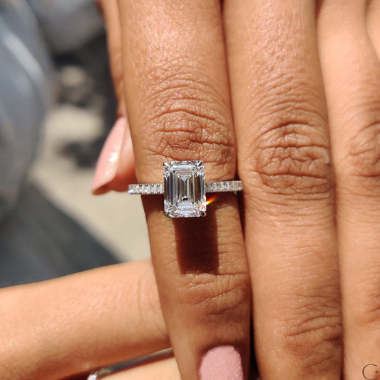 0.5 CT Emerald Pave Moissanite Engagement Ring