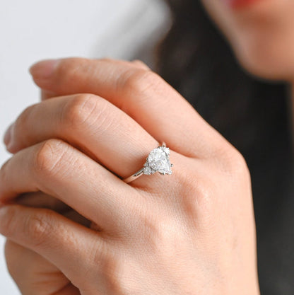 2.0 CT Pear Cluster Moissanite Engagement Ring
