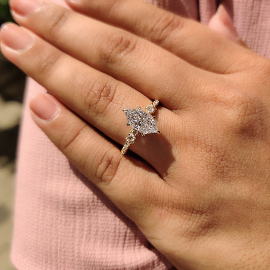 1.54 CT Marquise Pave Moissanite Engagement Ring