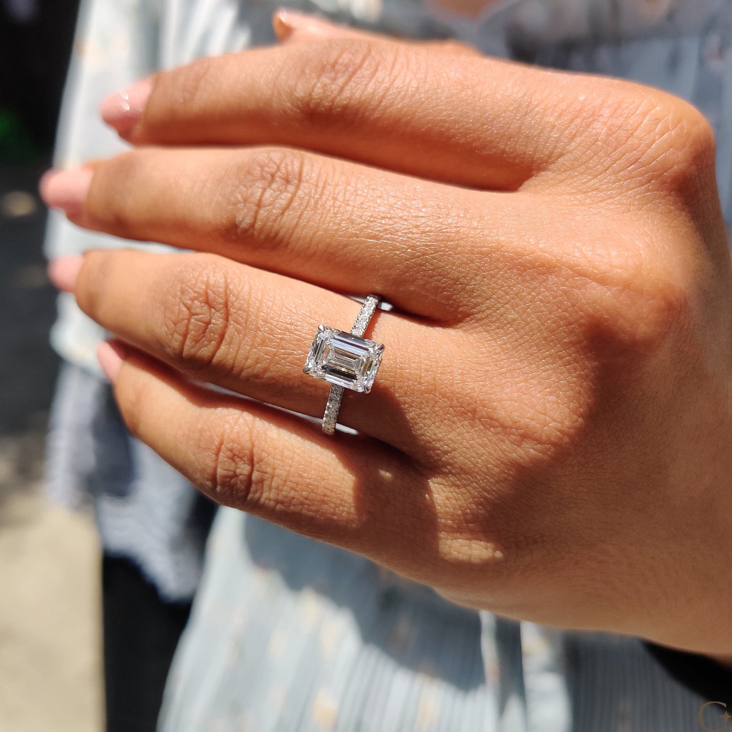 0.5 CT Emerald Pave Moissanite Engagement Ring