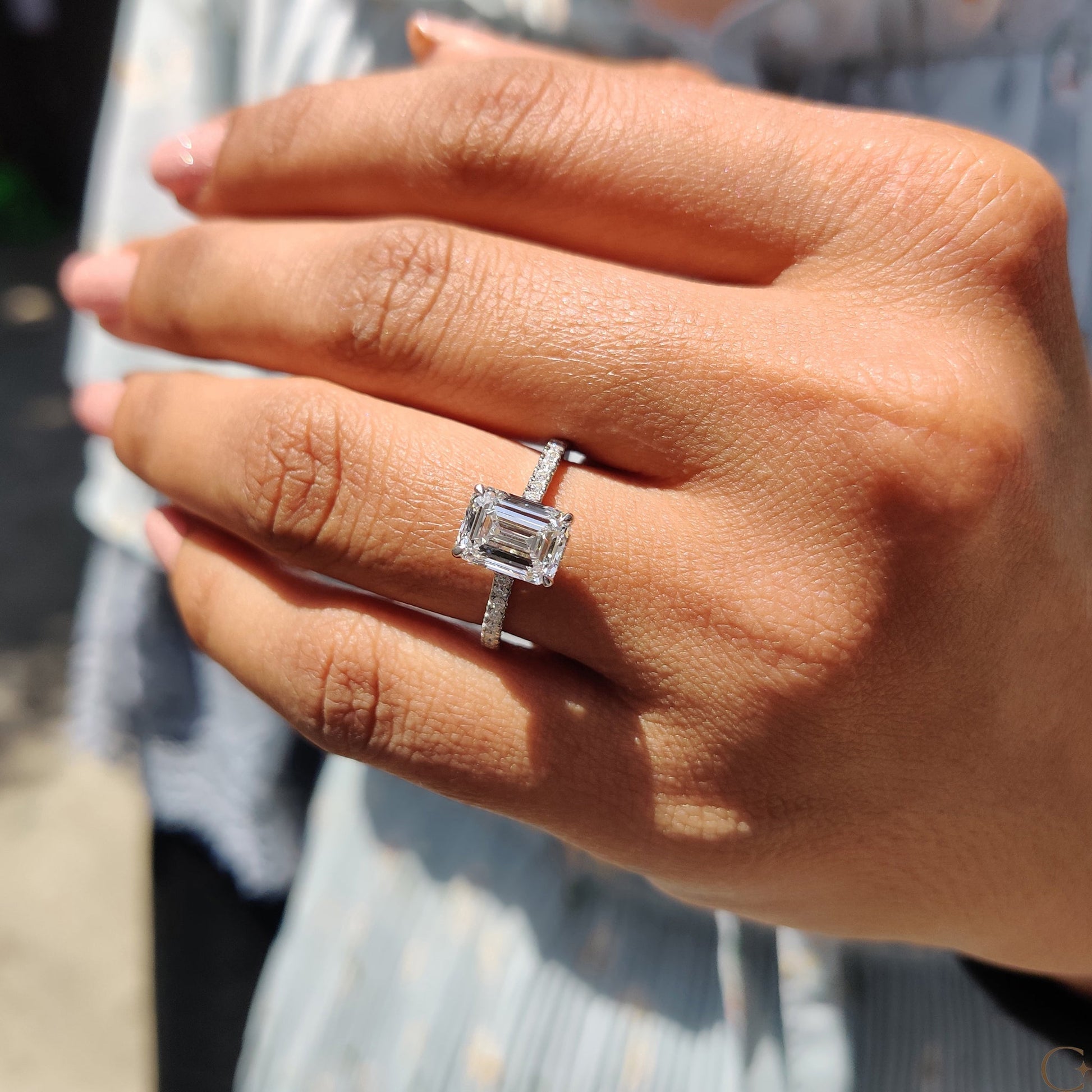 0.5 CT Emerald Pave Moissanite Engagement Ring
