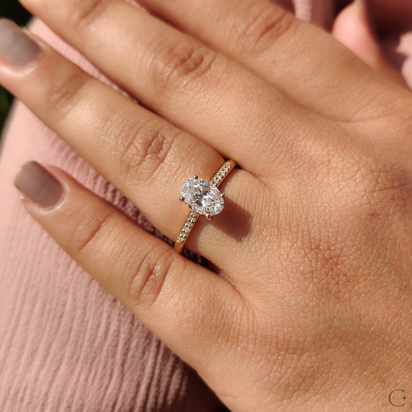 1 CT Oval Pave Moissanite Engagement Ring