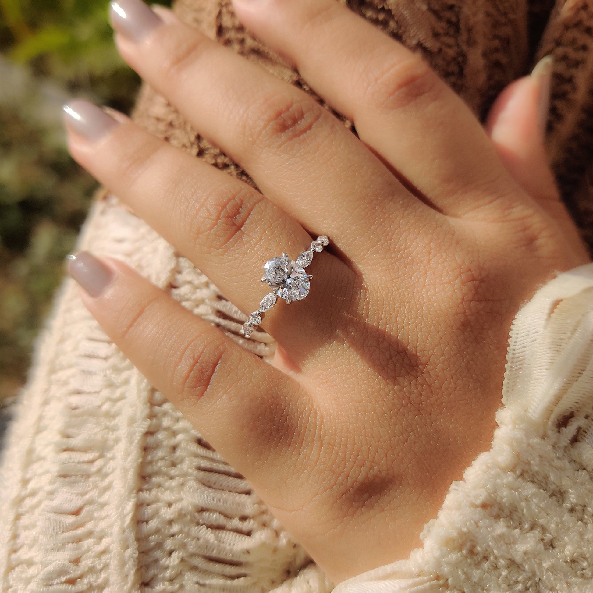 1 CT Oval Pave Moissanite Engagement Ring