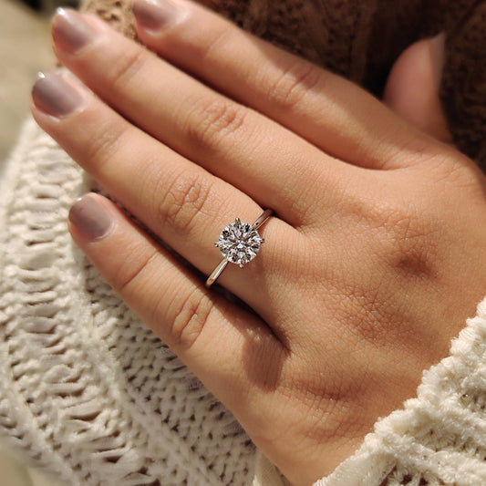 1.50 CT Round Hidden Halo Moissanite Engagement Ring