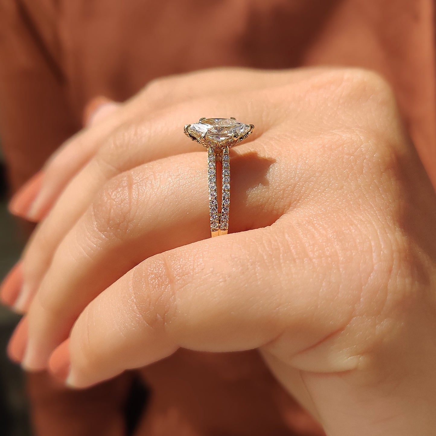 1 CT Marquise Pave & Split Shank Moissanite Engagement Ring