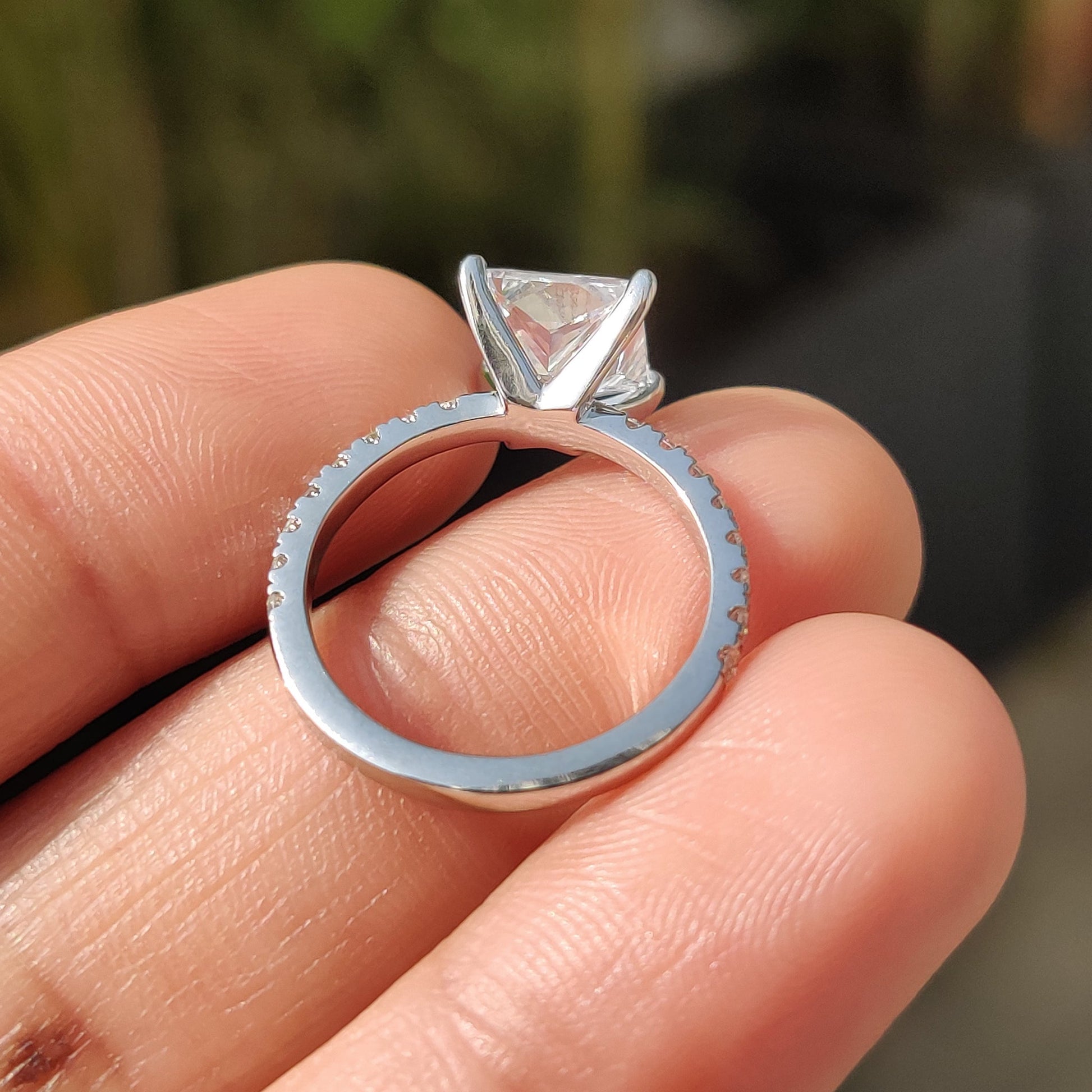 2.04 CT Princess Pave Moissanite Engagement Ring