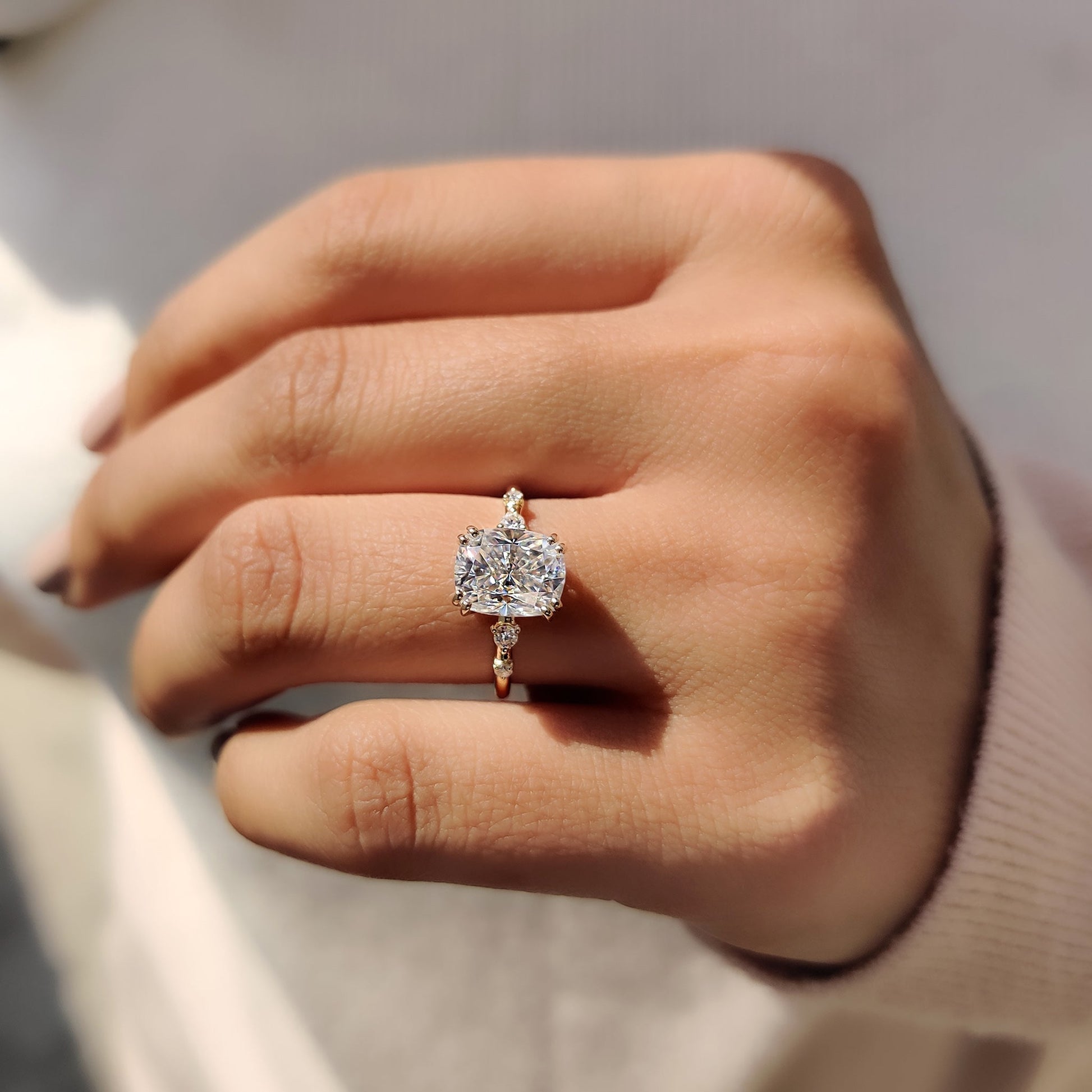 2 CT Elongated Cushion Pave Moissanite Engagement Ring