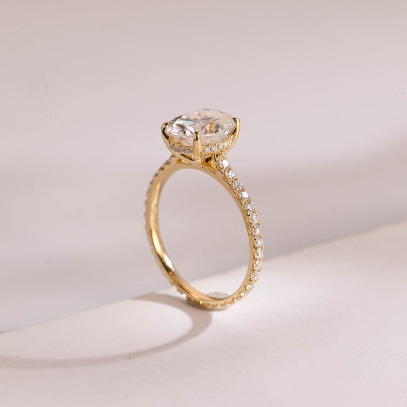 2.0 CT Oval Pave Moissanite Engagement Ring