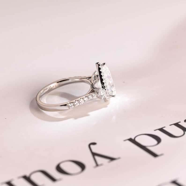 2.0 CT Pear Pave & Halo Moissanite Engagement Ring