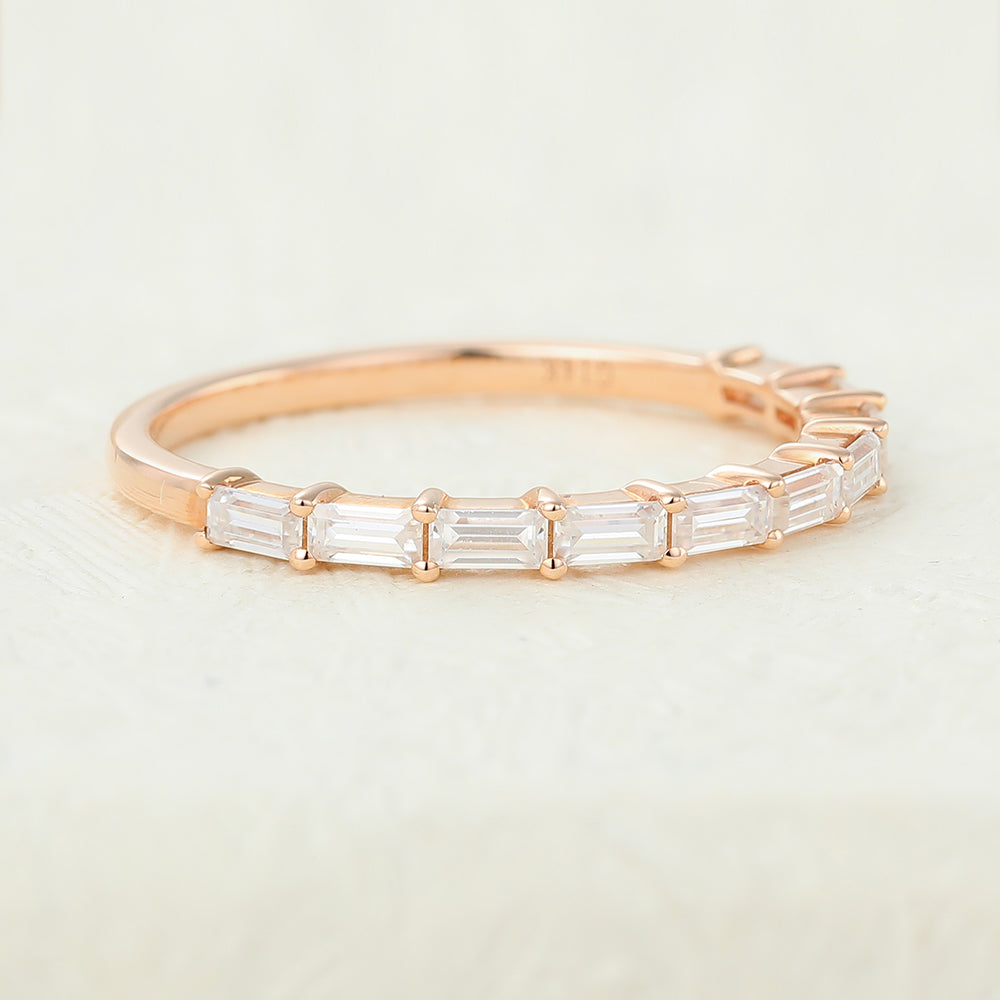 0.6 TCW Baguette Shaped Moissanite Half Eternity Wedding Band