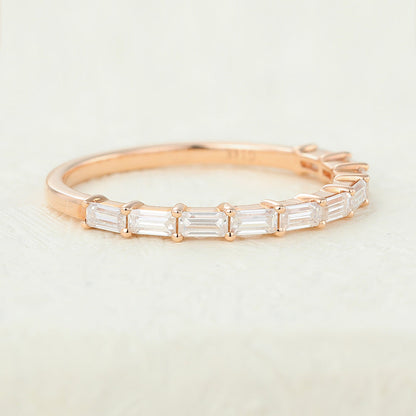 0.6 TCW Baguette Shaped Moissanite Half Eternity Wedding Band