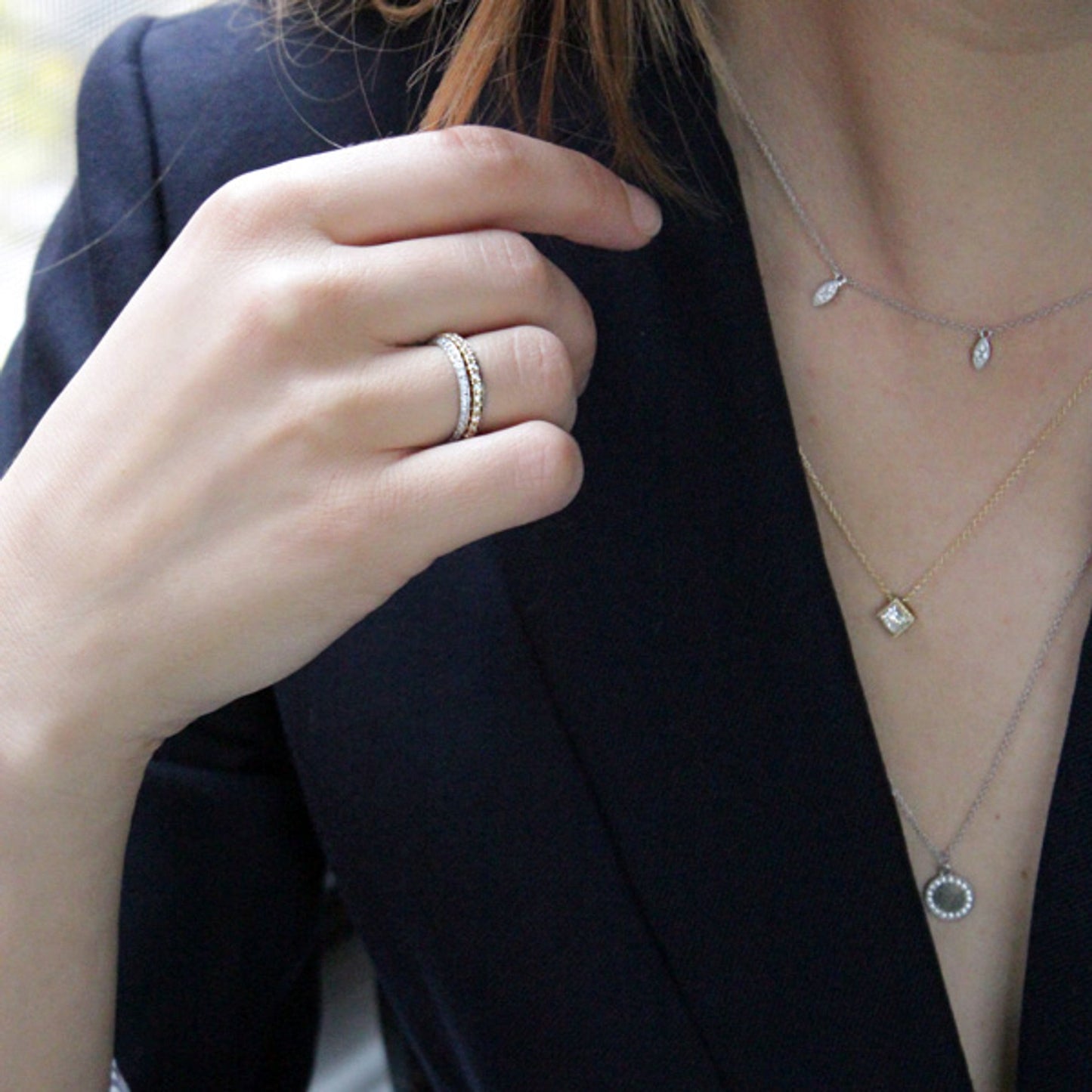0.10 CT Round Shaped Moissanite Necklace In Multi Stone Design