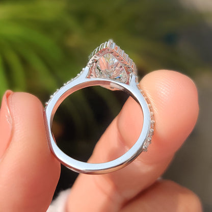 2 CT Pear Halo & Pave Moissanite Engagement Ring