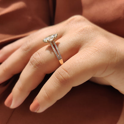 1 CT Marquise Pave & Split Shank Moissanite Engagement Ring