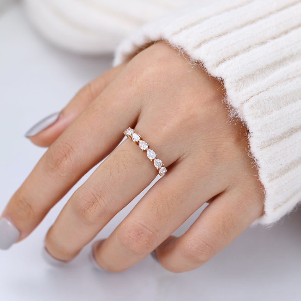1.4 TCW Pear Half Eternity Moissanite Wedding Band